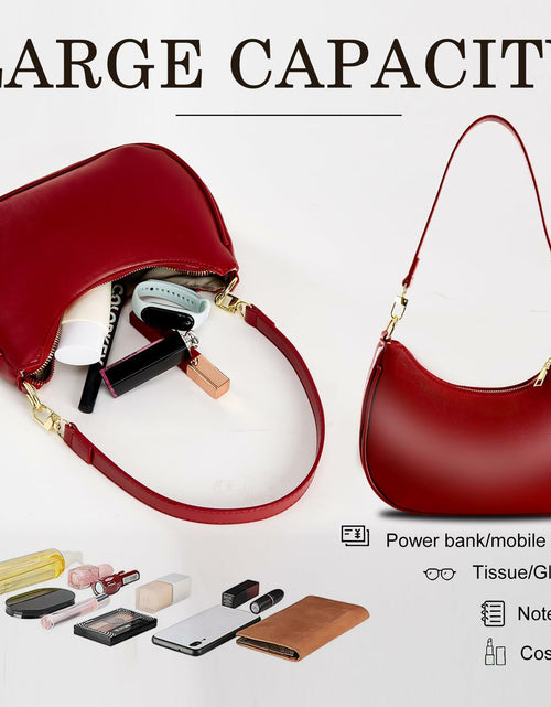 Load image into Gallery viewer, KUNZHAN Leather Shoulder Bag Women Hobo Tote Mini Clutch Purse Red
