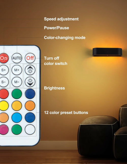 Load image into Gallery viewer, KwatTsz 2Pcs RGB Wall Light with Remote, 12 Colors, 6000mAh Wireless
