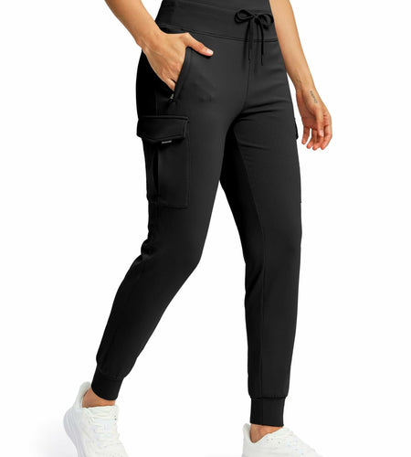 SANTINY Women Fleece Lined Cargo Joggers Waterproof Black Size L