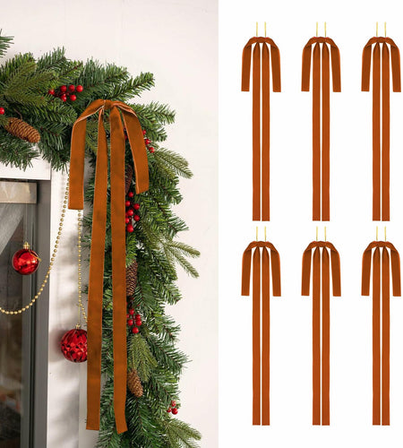 Tilirex 6 Pack Long Velvet Christmas Bows 23.5x15.5in Light Brown