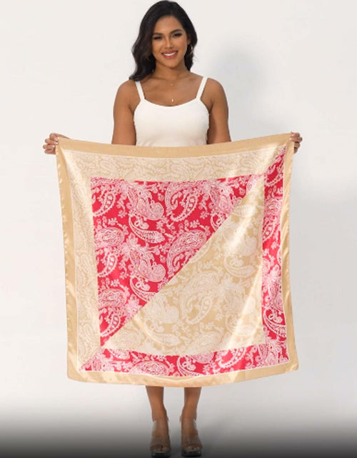 Load image into Gallery viewer, VJHX Paisley Satin Head Scarf Large Square 35in Khaki Pink
