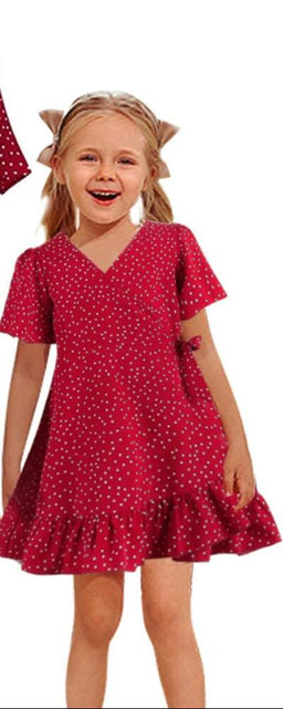 Load image into Gallery viewer, AWIBMK Mommy and Me Dress 3D Flowers Bowknot Red White Dots Size 2T
