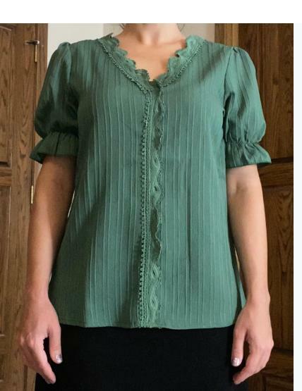 Load image into Gallery viewer, JUSTFASHIONNOW Summer Lace V Neck Short Sleeve Blouse Green Size M
