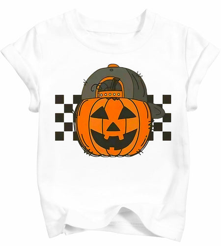 YWAGK Boys Halloween Pumpkin T-Shirt Plaid Tee White Size 7-8 Years