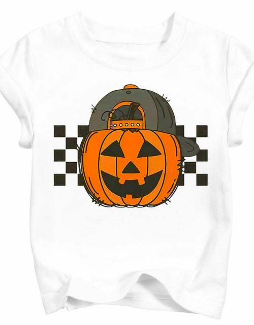 Load image into Gallery viewer, YWAGK Boys Halloween Pumpkin T-Shirt Plaid Tee White Size 7-8 Years
