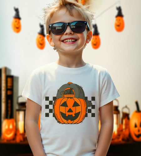 YWAGK Boys Halloween Pumpkin T-Shirt Plaid Tee White Size 7-8 Years