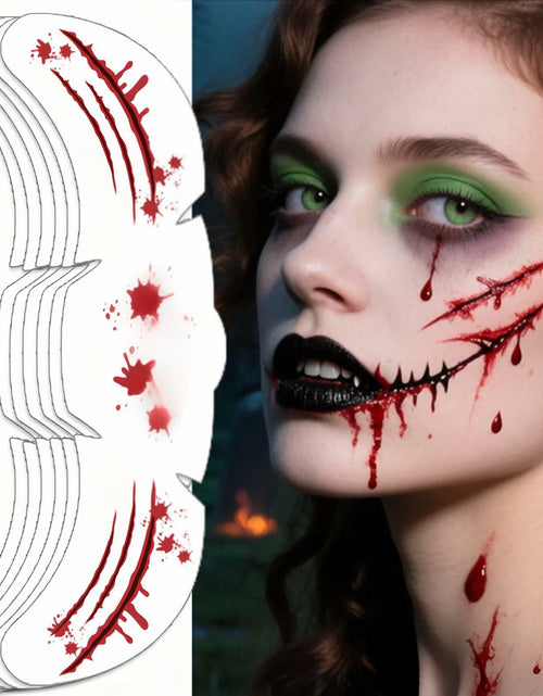 Load image into Gallery viewer, Halloween Scary Glitter Freckles 6 Pcs Scars Stitches Face Tattoo Sparkle
