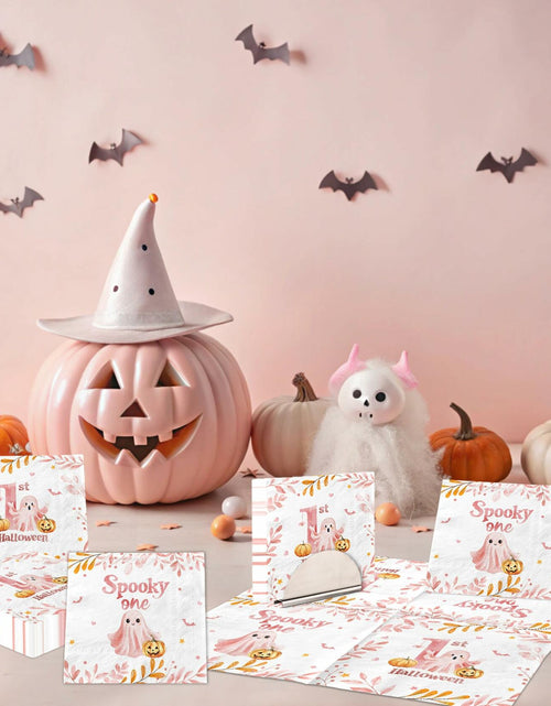 Load image into Gallery viewer, GREHUMOR Spooky One Birthday Napkin Pink Halloween Girl 1st Birthday
