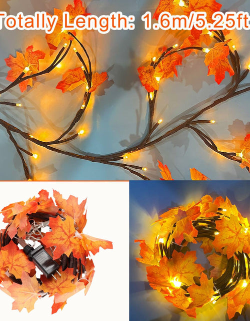 Load image into Gallery viewer, PAJH Fall Thanksgiving Garland 5.25ft 72 LED 8 Modes Orange Leaf Lights
