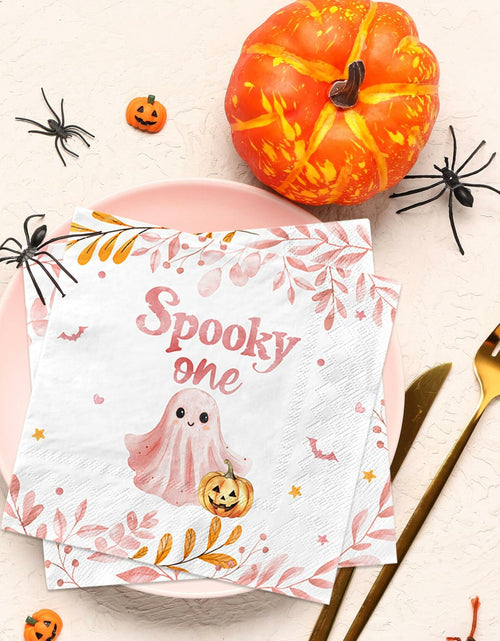Load image into Gallery viewer, GREHUMOR Spooky One Birthday Napkin Pink Halloween Girl 1st Birthday
