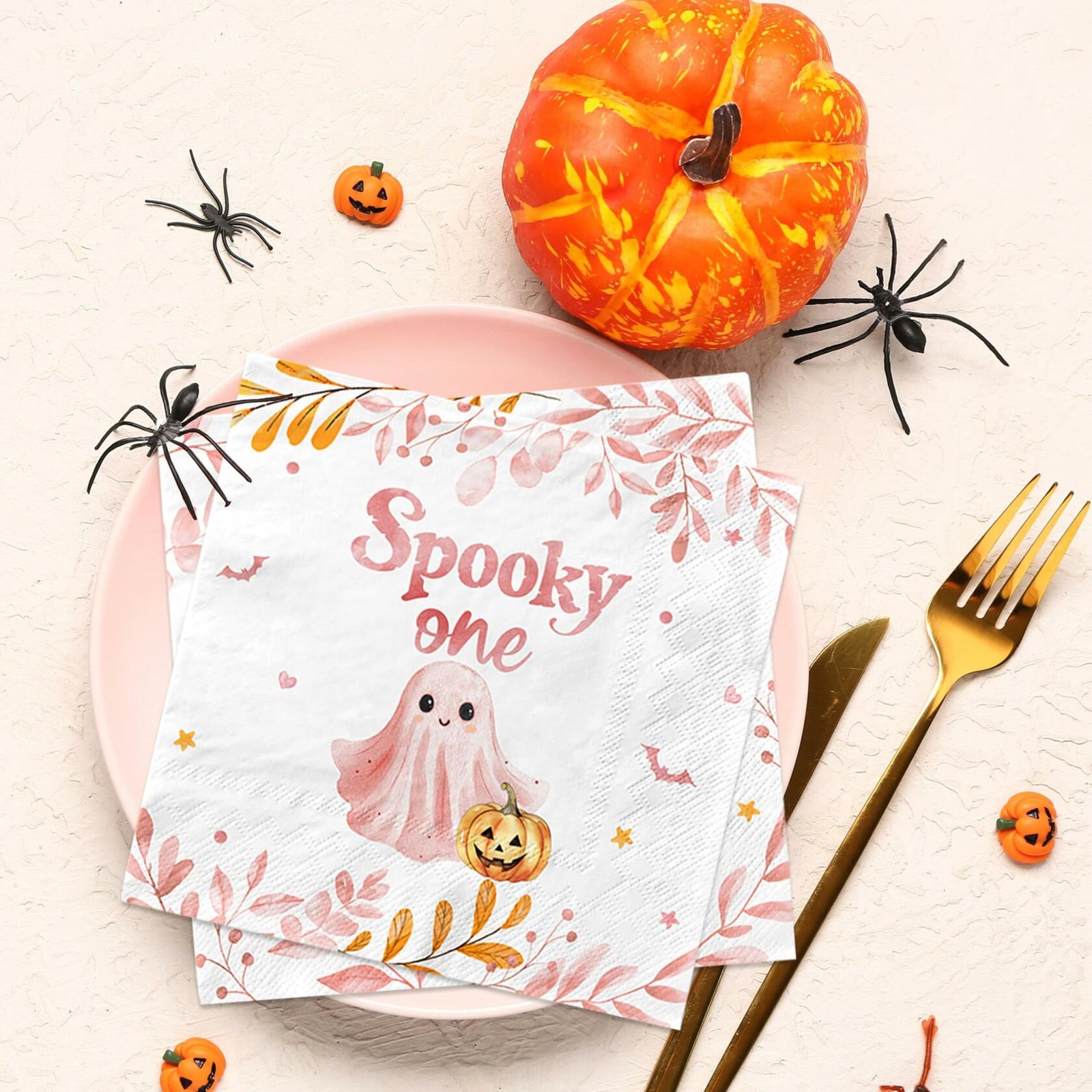 GREHUMOR Spooky One Birthday Napkin Pink Halloween Girl 1st Birthday
