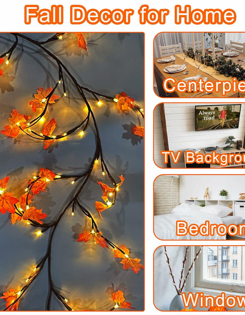 Load image into Gallery viewer, PAJH Fall Thanksgiving Garland 5.25ft 72 LED 8 Modes Orange Leaf Lights
