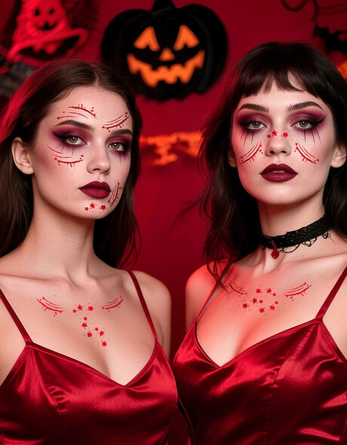Load image into Gallery viewer, Halloween Scary Glitter Freckles 6 Pcs Scars Stitches Face Tattoo Sparkle
