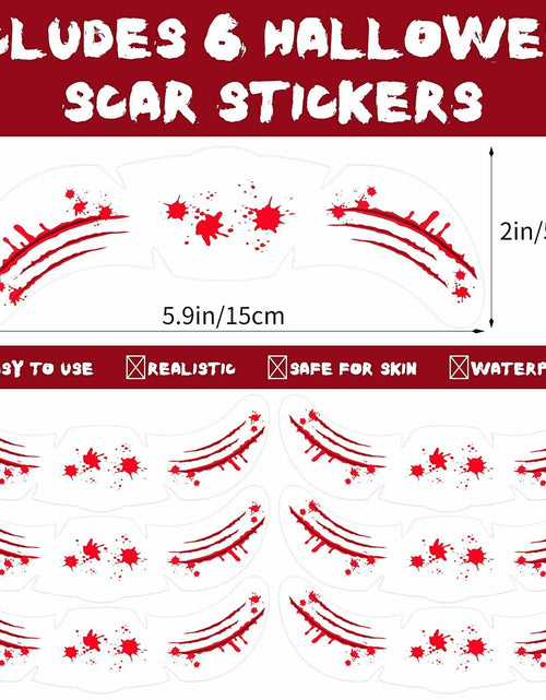 Load image into Gallery viewer, Halloween Scary Glitter Freckles 6 Pcs Scars Stitches Face Tattoo Sparkle
