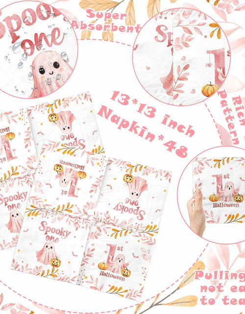 Load image into Gallery viewer, GREHUMOR Spooky One Birthday Napkin Pink Halloween Girl 1st Birthday
