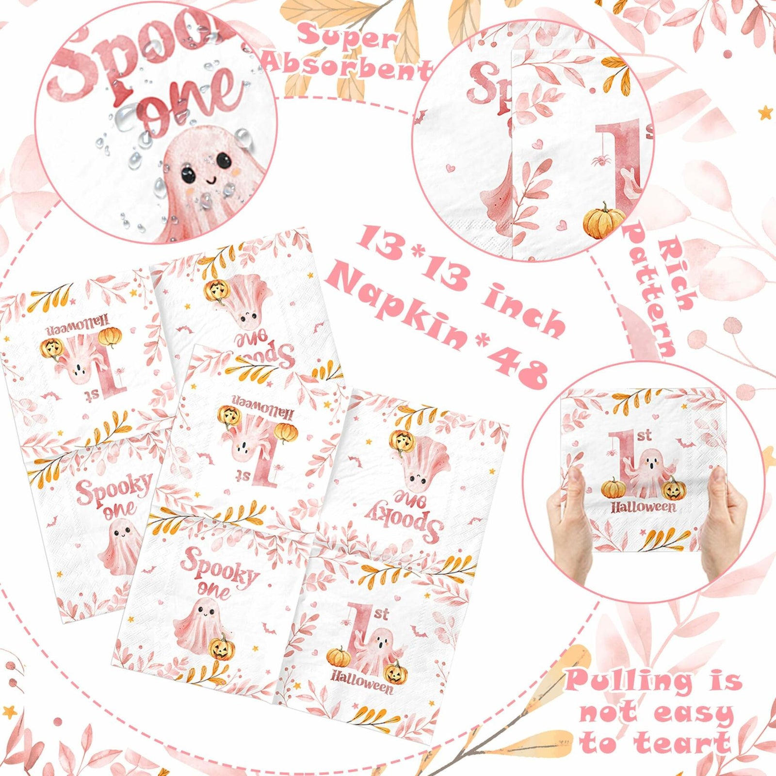GREHUMOR Spooky One Birthday Napkin Pink Halloween Girl 1st Birthday