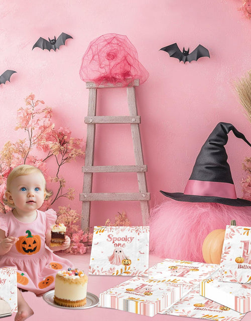 Load image into Gallery viewer, GREHUMOR Spooky One Birthday Napkin Pink Halloween Girl 1st Birthday
