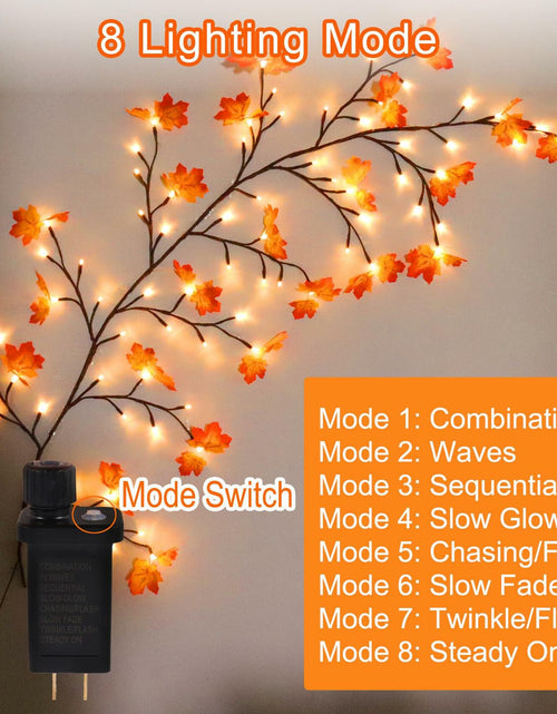 Load image into Gallery viewer, PAJH Fall Thanksgiving Garland 5.25ft 72 LED 8 Modes Orange Leaf Lights
