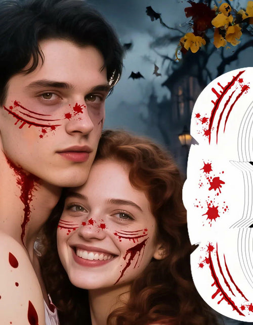 Load image into Gallery viewer, Halloween Scary Glitter Freckles 6 Pcs Scars Stitches Face Tattoo Sparkle
