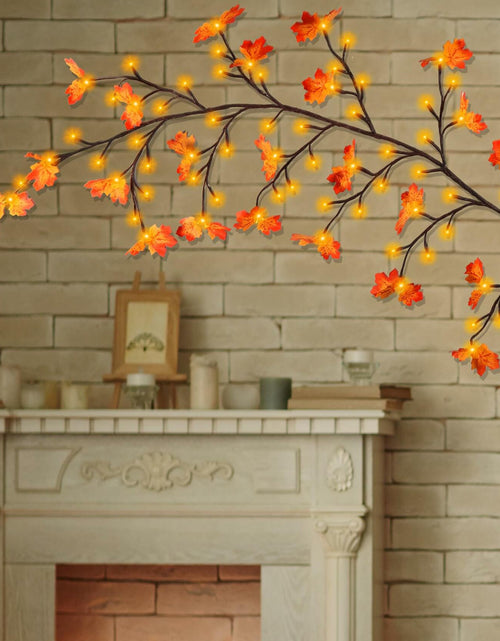 Load image into Gallery viewer, PAJH Fall Thanksgiving Garland 5.25ft 72 LED 8 Modes Orange Leaf Lights
