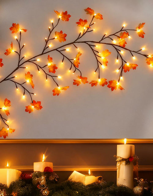 Load image into Gallery viewer, PAJH Fall Thanksgiving Garland 5.25ft 72 LED 8 Modes Orange Leaf Lights
