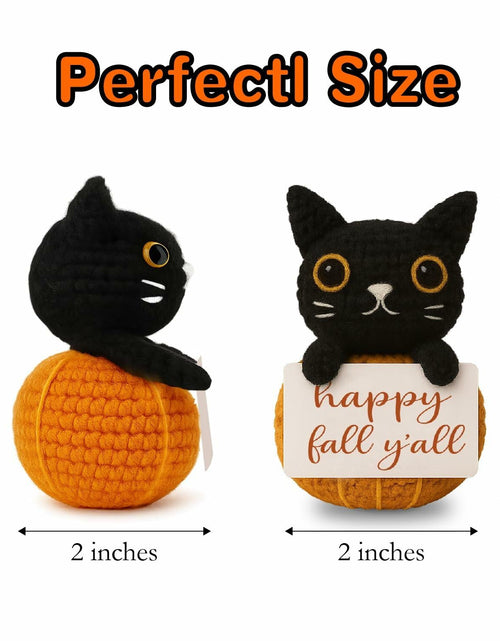 Load image into Gallery viewer, Skyists Crochet Black Cat Plush with Happy Fall Y'All Sign 3.74in Orange Black
