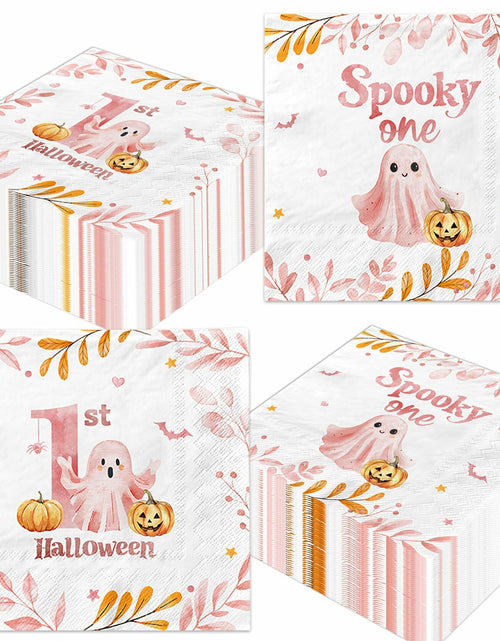 Load image into Gallery viewer, GREHUMOR Spooky One Birthday Napkin Pink Halloween Girl 1st Birthday
