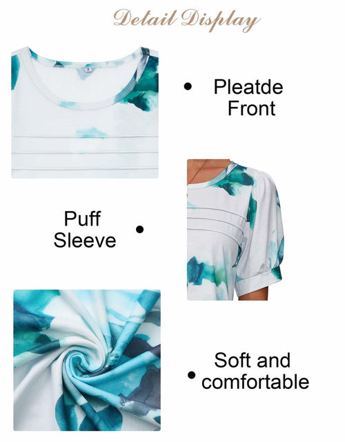 Load image into Gallery viewer, Uhiger Womens Summer Pleated Puff Sleeve Top Crewneck Blue Flower Size 2XL
