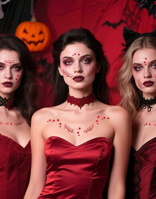 Load image into Gallery viewer, Halloween Scary Glitter Freckles 6 Pcs Scars Stitches Face Tattoo Sparkle
