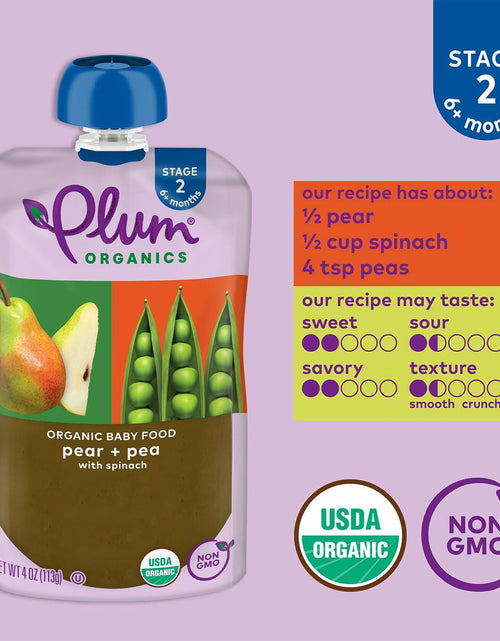 Load image into Gallery viewer, Plum Organics Stage 2 Baby Food Pear Pea Spinach 4oz Pouch Organic
