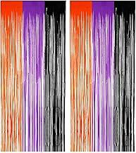 Load image into Gallery viewer, Calmi Halloween Foil Fringe Curtain Backdrop 6.6x3.3ft Orange Purple Black 3Pack
