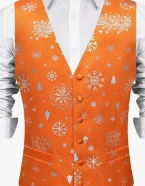Load image into Gallery viewer, DiBanGu Orange Silver Christmas Snowflake Vest Bow Tie Set Size L
