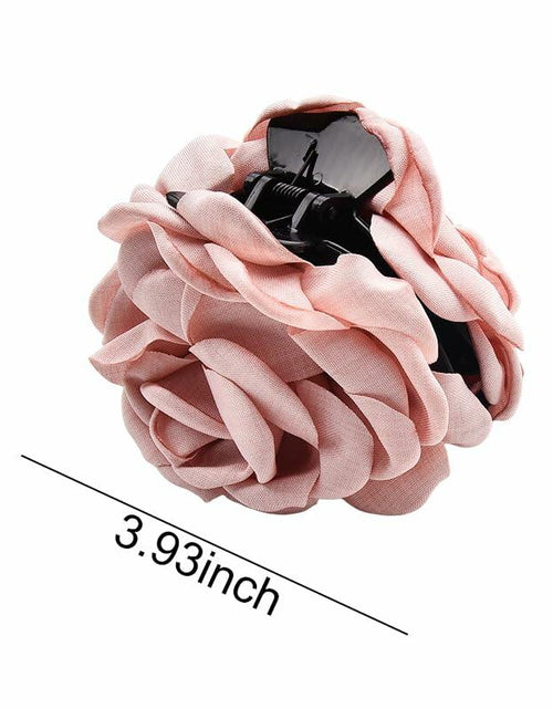 Load image into Gallery viewer, Pink Floral Hair Claw Rose Shark Clip Satin Hair Accessory for Women Girls
