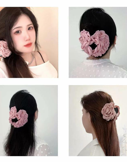 Load image into Gallery viewer, Pink Floral Hair Claw Rose Shark Clip Satin Hair Accessory for Women Girls
