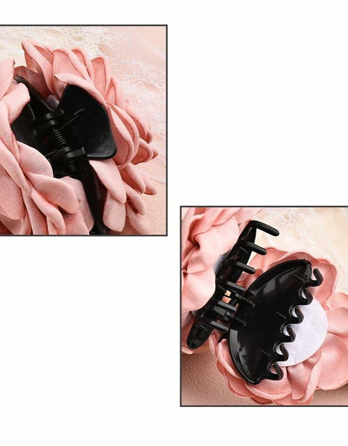 Load image into Gallery viewer, Pink Floral Hair Claw Rose Shark Clip Satin Hair Accessory for Women Girls
