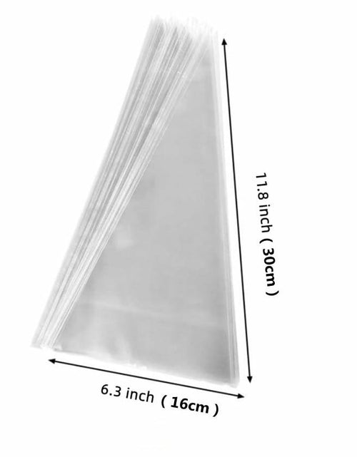 Load image into Gallery viewer, Muyindo Clear Cello Triangle Bags 6x12 Inch 100 Pieces with Color Twist Ties
