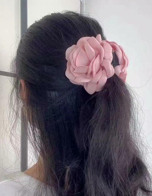 Load image into Gallery viewer, Pink Floral Hair Claw Rose Shark Clip Satin Hair Accessory for Women Girls
