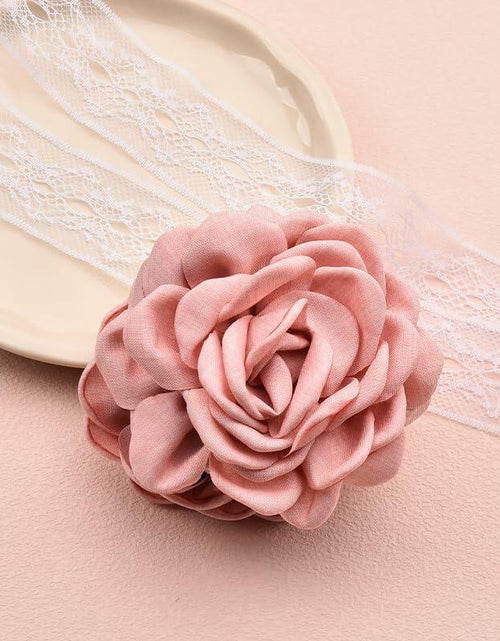 Load image into Gallery viewer, Pink Floral Hair Claw Rose Shark Clip Satin Hair Accessory for Women Girls
