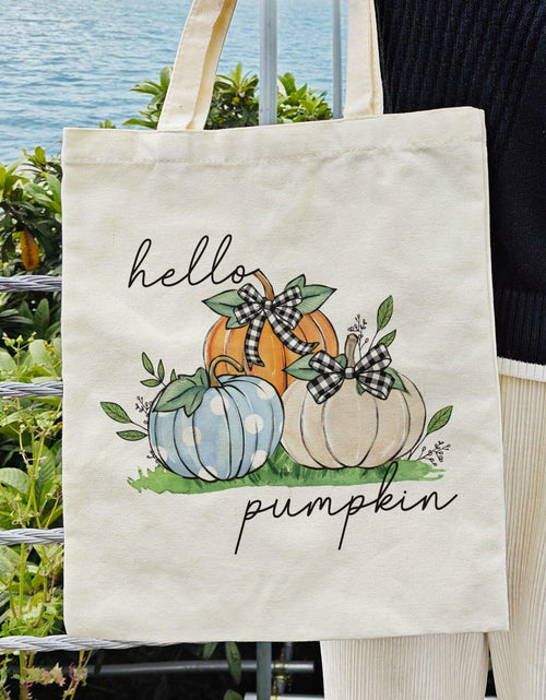 Load image into Gallery viewer, Dlzdn Fall Pumpkin Canvas Tote Bag Reusable Grocery Beach Bag Off-white One Size
