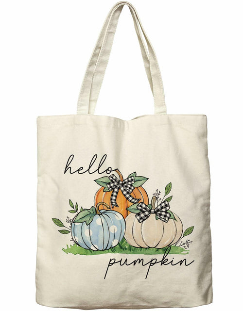 Load image into Gallery viewer, Dlzdn Fall Pumpkin Canvas Tote Bag Reusable Grocery Beach Bag Off-white One Size

