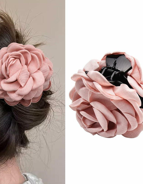 Load image into Gallery viewer, Pink Floral Hair Claw Rose Shark Clip Satin Hair Accessory for Women Girls
