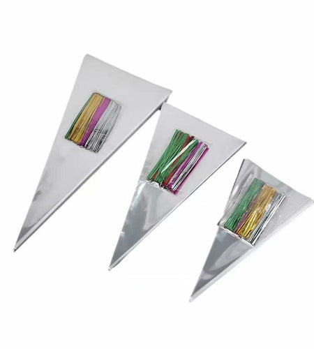 Muyindo Clear Cello Triangle Bags 6x12 Inch 100 Pieces with Color Twist Ties