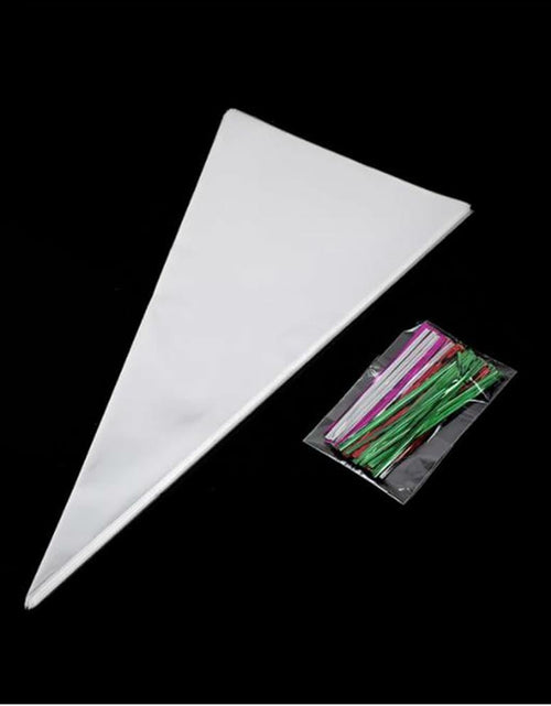 Load image into Gallery viewer, Muyindo Clear Cello Triangle Bags 6x12 Inch 100 Pieces with Color Twist Ties
