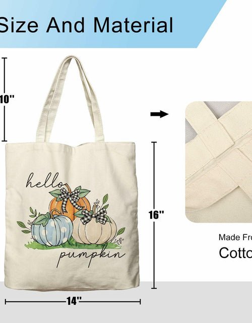 Load image into Gallery viewer, Dlzdn Fall Pumpkin Canvas Tote Bag Reusable Grocery Beach Bag Off-white One Size
