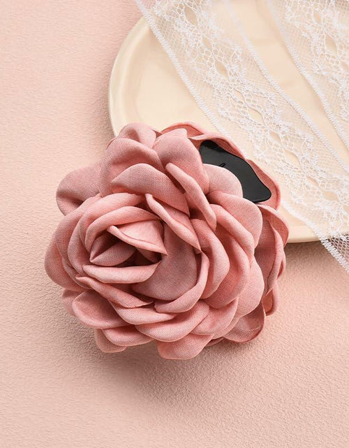 Load image into Gallery viewer, Pink Floral Hair Claw Rose Shark Clip Satin Hair Accessory for Women Girls

