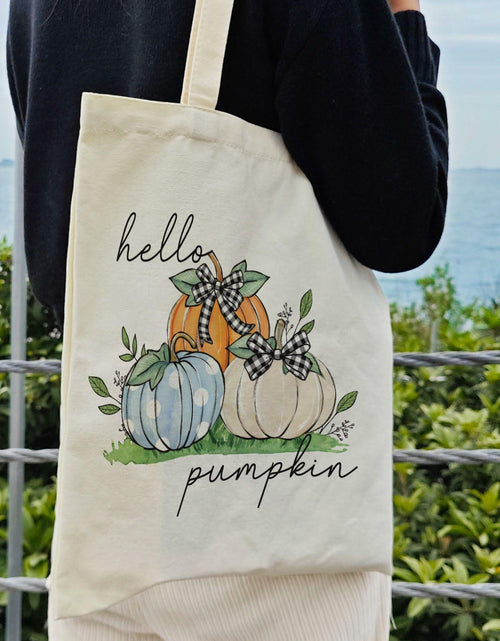 Load image into Gallery viewer, Dlzdn Fall Pumpkin Canvas Tote Bag Reusable Grocery Beach Bag Off-white One Size
