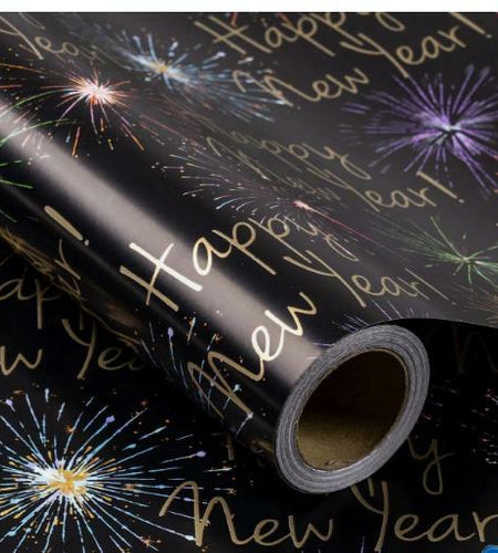 RUSPEPA New Year Wrapping Paper Roll Black Gold 17.5in x 32.8ft Mini Roll