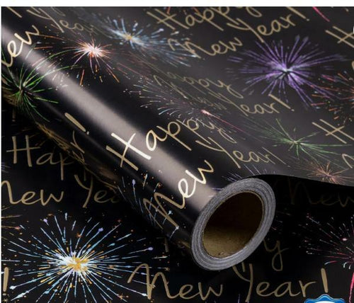Load image into Gallery viewer, RUSPEPA New Year Wrapping Paper Roll Black Gold 17.5in x 32.8ft Mini Roll
