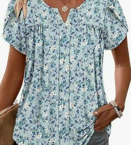 CRAZY GRID Women's Puff Lace Short Sleeve Blouse Blue Gardenia Size 3XL