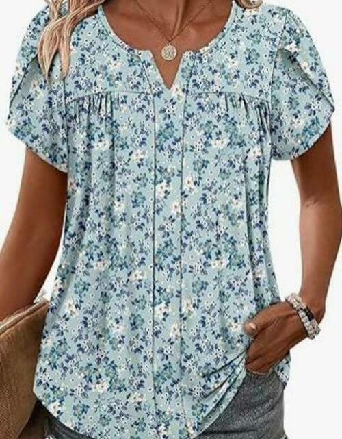 Load image into Gallery viewer, CRAZY GRID Women's Puff Lace Short Sleeve Blouse Blue Gardenia Size 3XL

